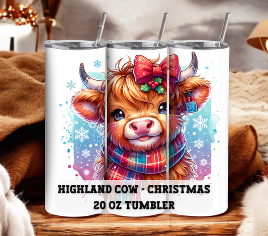 Highland Cow - Christmas 20 oz Skinny Tumbler with Straw - Stainless Steel, Eco-Friendly, Reusable Metal Straw - Lid Drink Drinkware Water Bottles