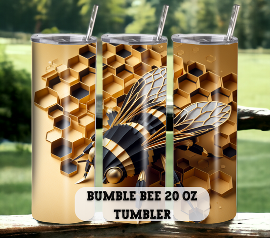 3D Bee with Honeycomb 20 oz Skinny Tumbler with Straw - Stainless Steel, Eco-Friendly, Reusable Metal Straw - Lid Drink Drinkware Water Bottles