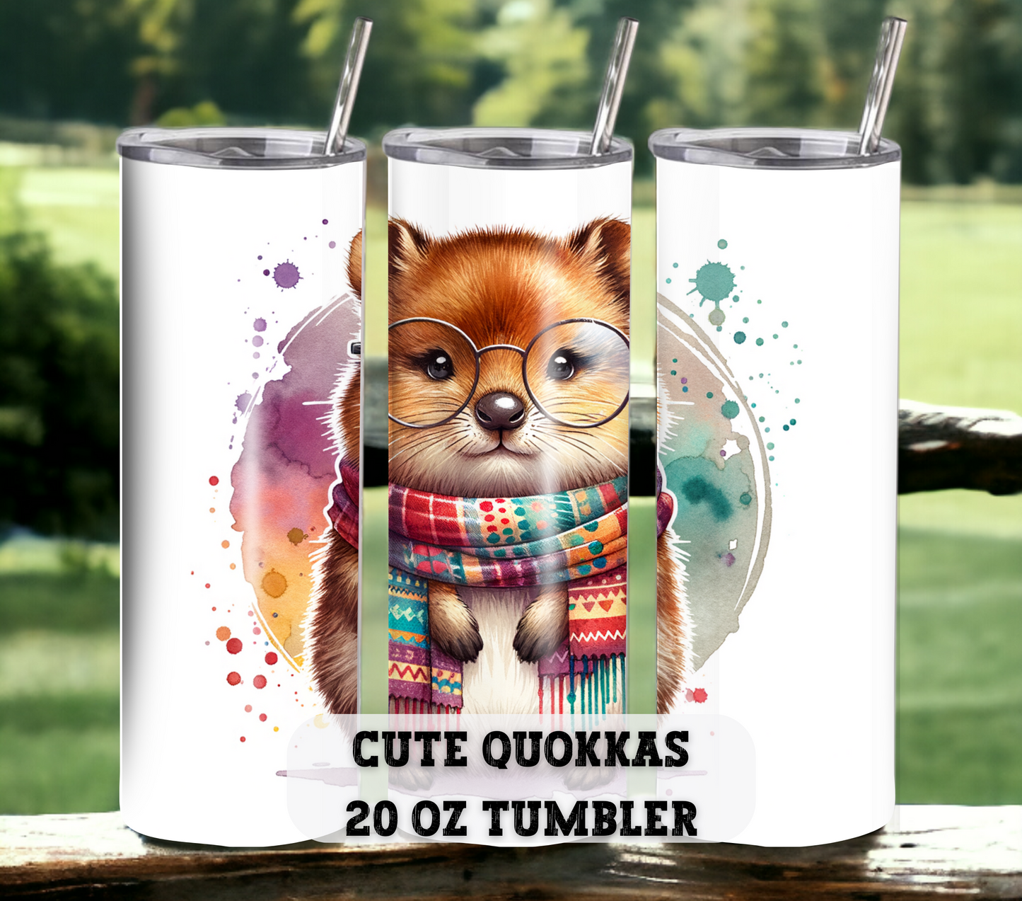 Cute Quokkas 20 oz Skinny Tumbler with Straw - Stainless Steel, Eco-Friendly, Reusable Metal Straw - Lid Drink Drinkware Water Bottles