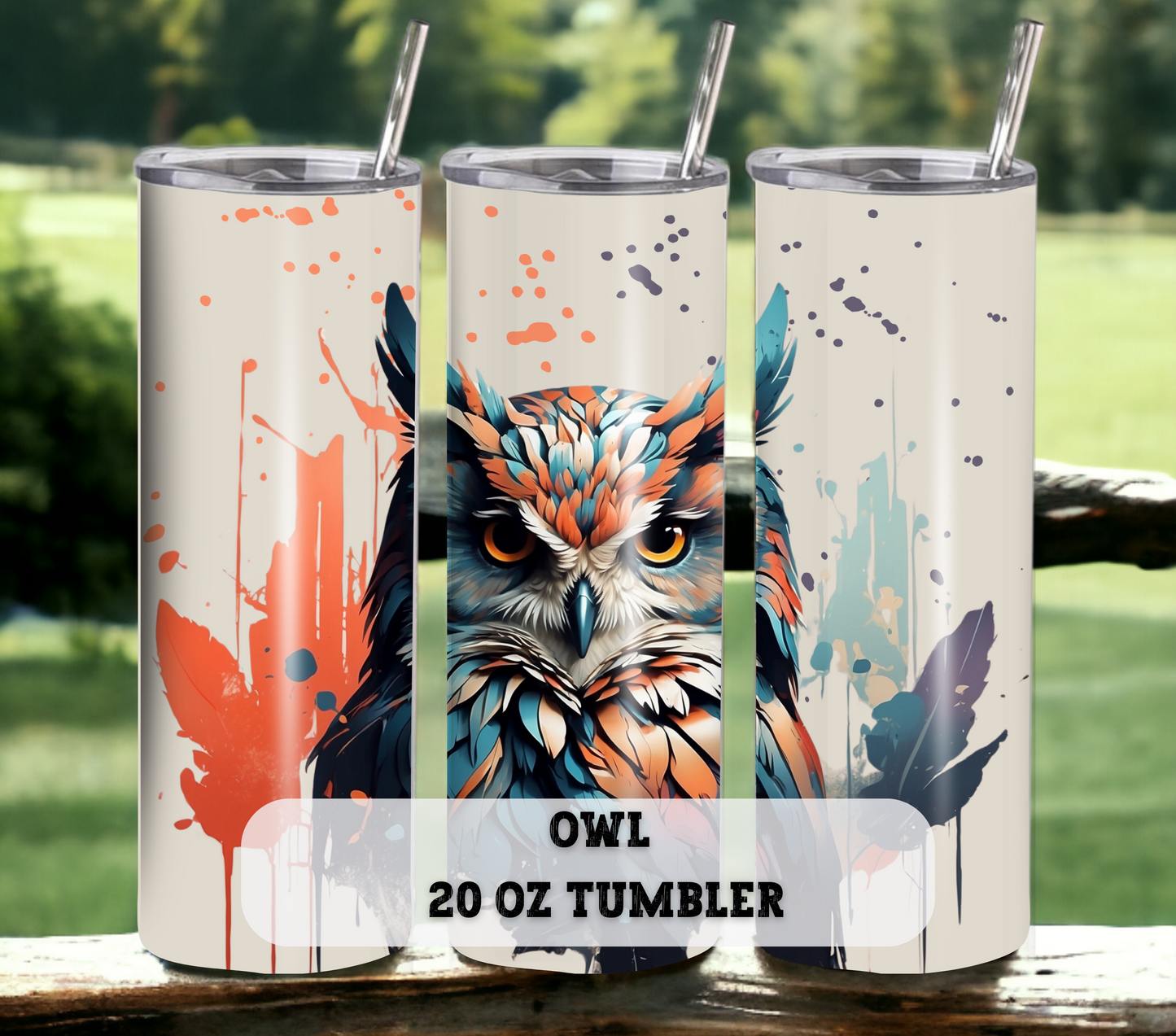 Owl 20 oz Skinny Tumbler with Straw - Stainless Steel, Eco-Friendly, Reusable Metal Straw - Lid Drink Drinkware Water Bottles