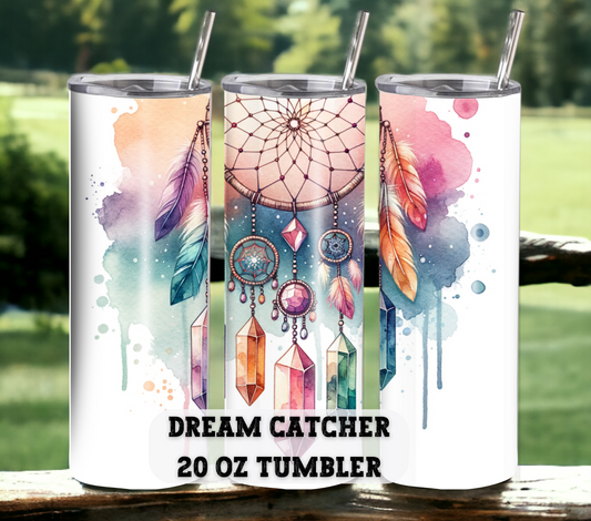 Dreamcatcher 20 oz Skinny Tumbler with Straw - Stainless Steel, Eco-Friendly, Reusable Metal Straw - Lid Drink Drinkware Water Bottles