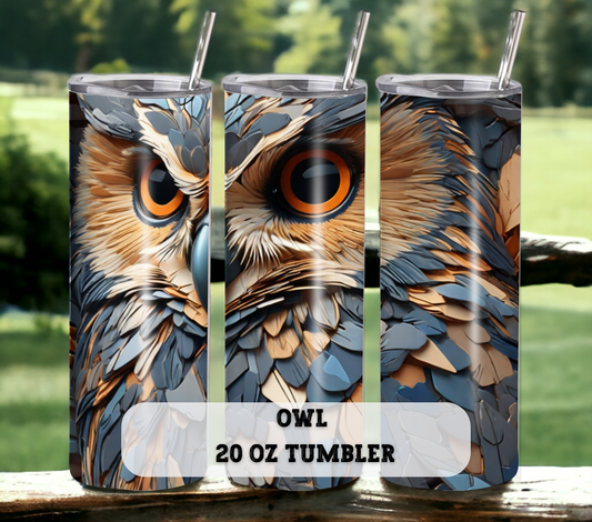 Owl 20 oz Skinny Tumbler with Straw - Stainless Steel, Eco-Friendly, Reusable Metal Straw - Lid Drink Drinkware Water Bottles