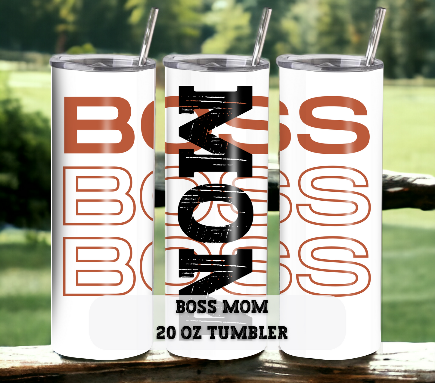 BOSS Mom - Mother's Day 20 oz Skinny Tumbler with Straw - Stainless Steel, Eco-Friendly, Reusable Metal Straw - Lid Drink Drinkware Water Bottles