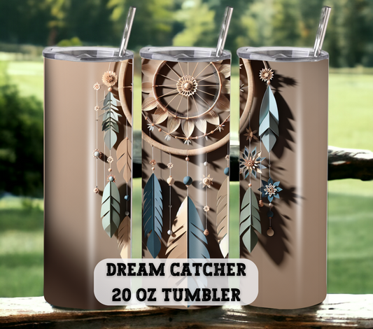 Dreamcatcher 20 oz Skinny Tumbler with Straw - Stainless Steel, Eco-Friendly, Reusable Metal Straw - Lid Drink Drinkware Water Bottles