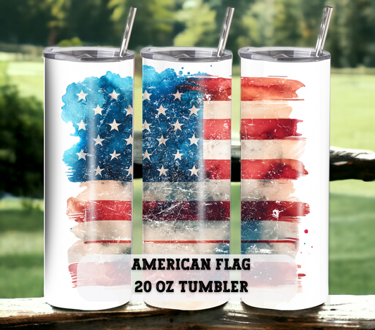 American Flag  20 oz Skinny Tumbler with Straw - Stainless Steel, Eco-Friendly, Reusable Metal Straw - Lid Drink Drinkware Water Bottles