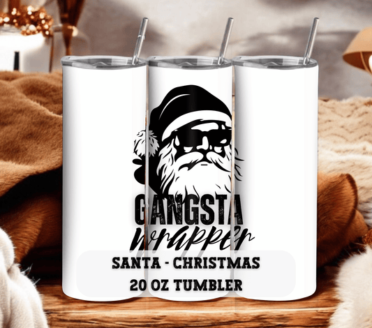 Gangsta Wrapper - Christmas 20 oz Skinny Tumbler with Straw - Stainless Steel, Eco-Friendly, Reusable Metal Straw - Lid Drink Drinkware Water Bottles