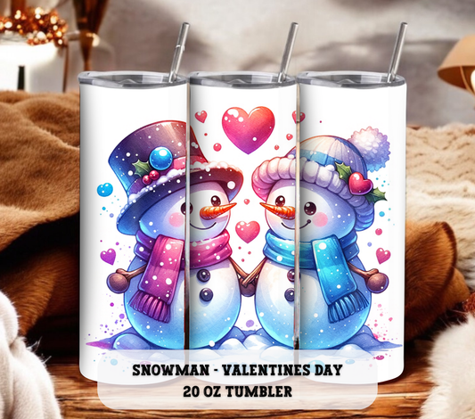 Snowman - Valentines Day - 20 oz Skinny Tumbler with Straw - Stainless Steel, Eco-Friendly, Reusable Metal Straw - Lid Drink Drinkware Water Bottles