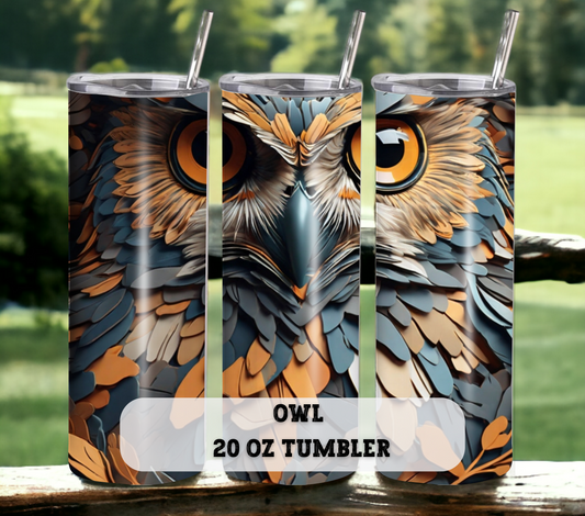 Owl 20 oz Skinny Tumbler with Straw - Stainless Steel, Eco-Friendly, Reusable Metal Straw - Lid Drink Drinkware Water Bottles