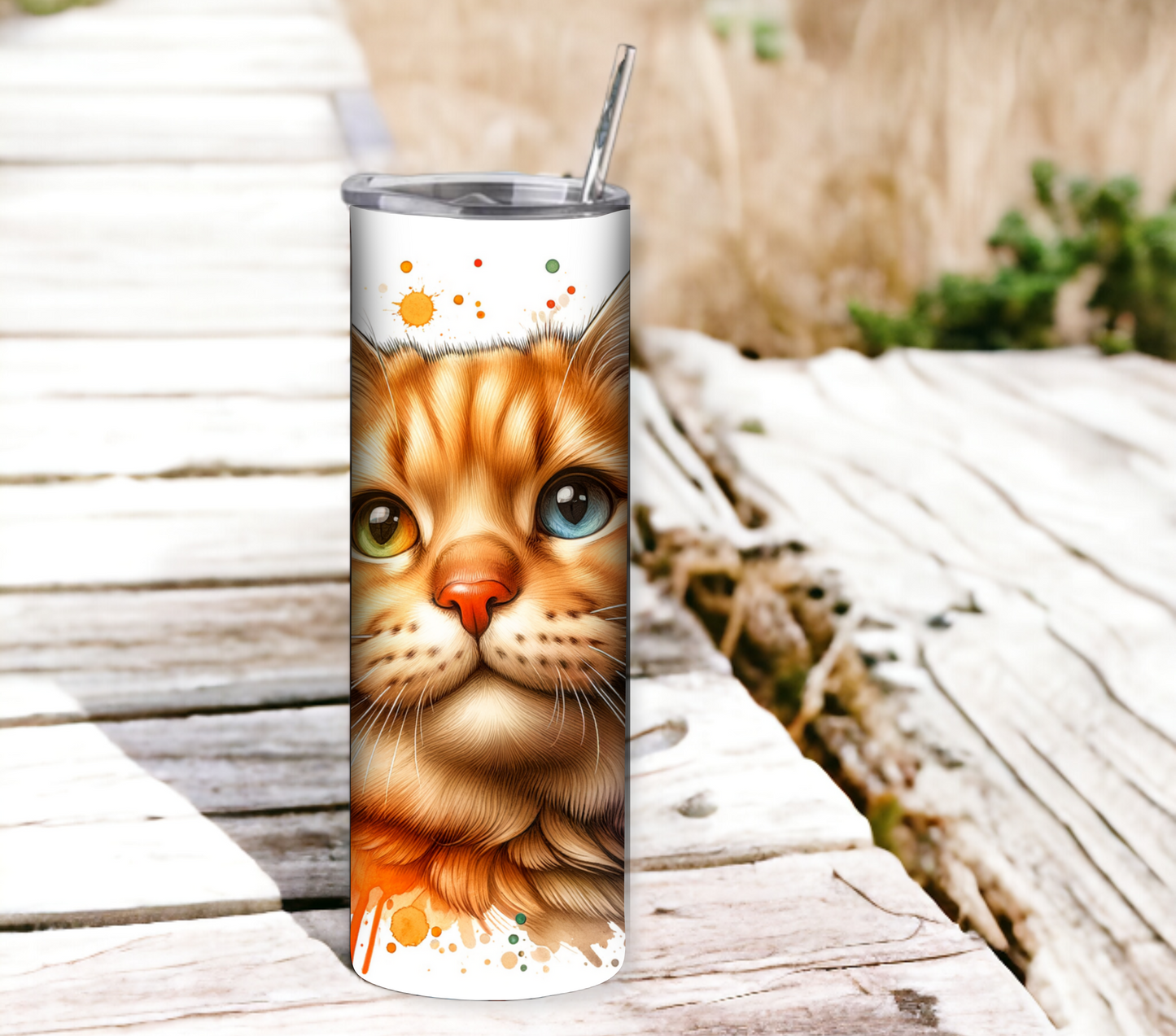 Cat Lovers 20 oz Skinny Tumbler with Straw - Stainless Steel, Eco-Friendly, Reusable Metal Straw - Lid Drink Drinkware Water Bottles