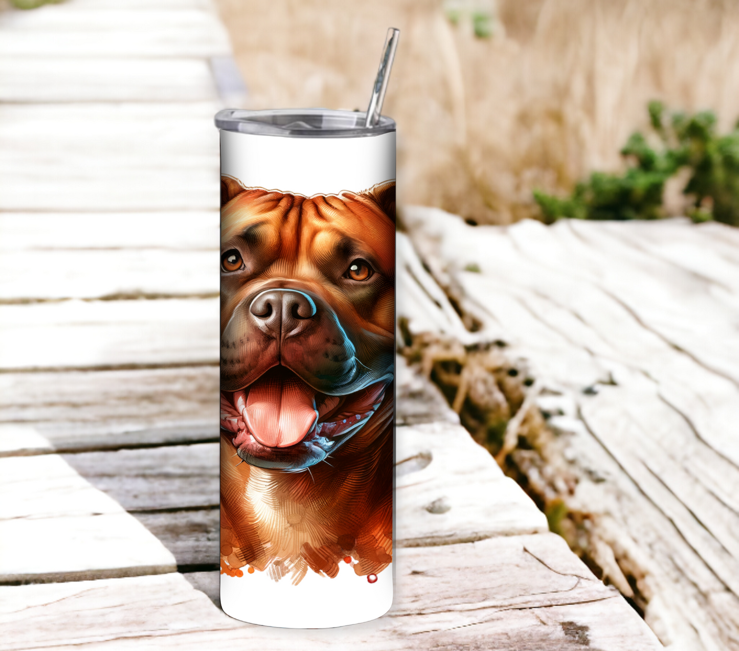 Pitbull 20 oz Skinny Tumbler with Straw - Stainless Steel, Eco-Friendly, Reusable Metal Straw - Lid Drink Drinkware Water Bottles