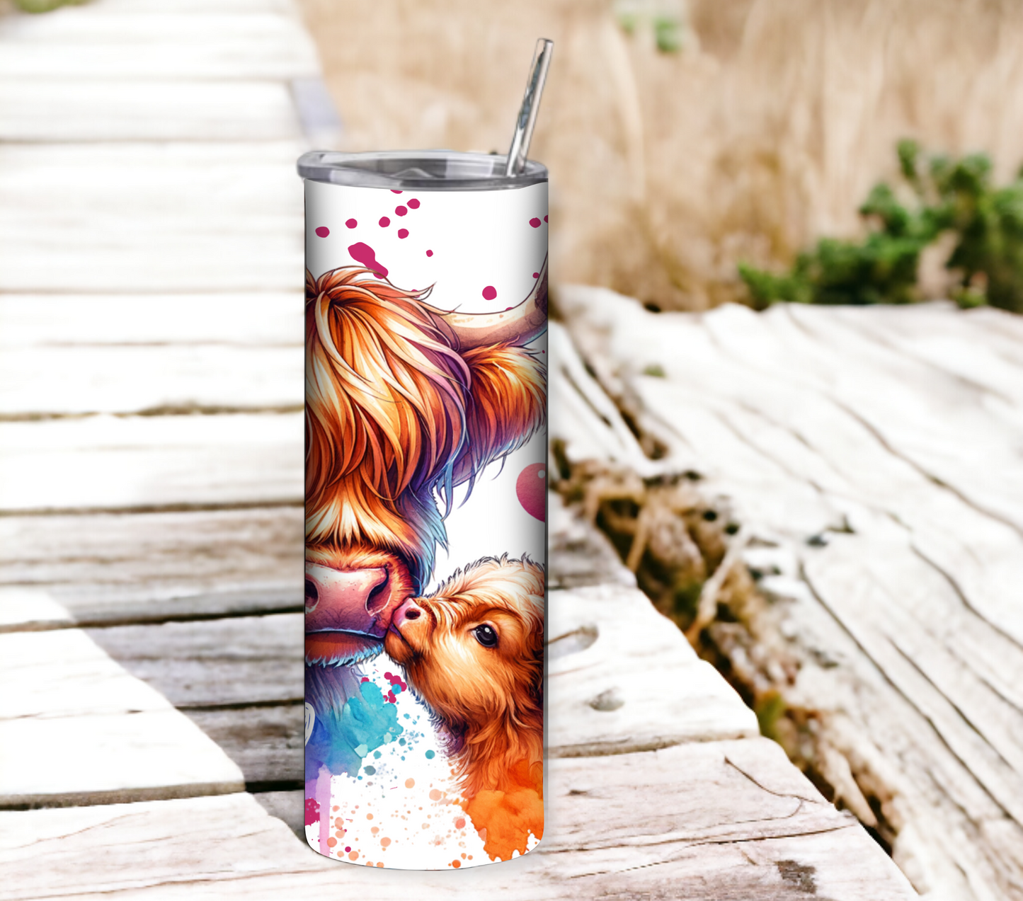 Mother's Day Tumbler - Highland Cow - 20 oz Skinny Tumbler with Straw - Stainless Steel, Eco-Friendly, Reusable Metal Straw - Lid Drink Drinkware Water Bottles