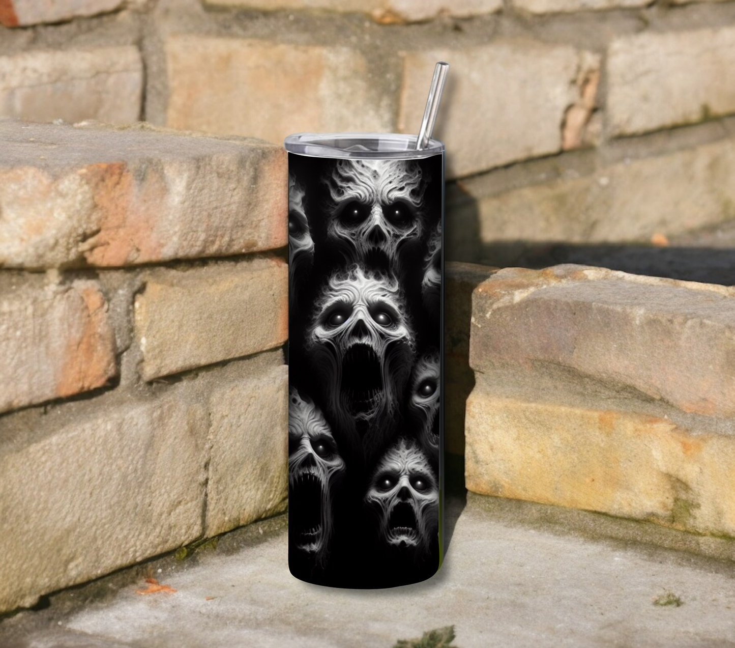 Screaming Demon 20 oz Skinny Tumbler with Straw - Stainless Steel, Eco-Friendly, Reusable Metal Straw - Lid Drink Drinkware Water Bottles