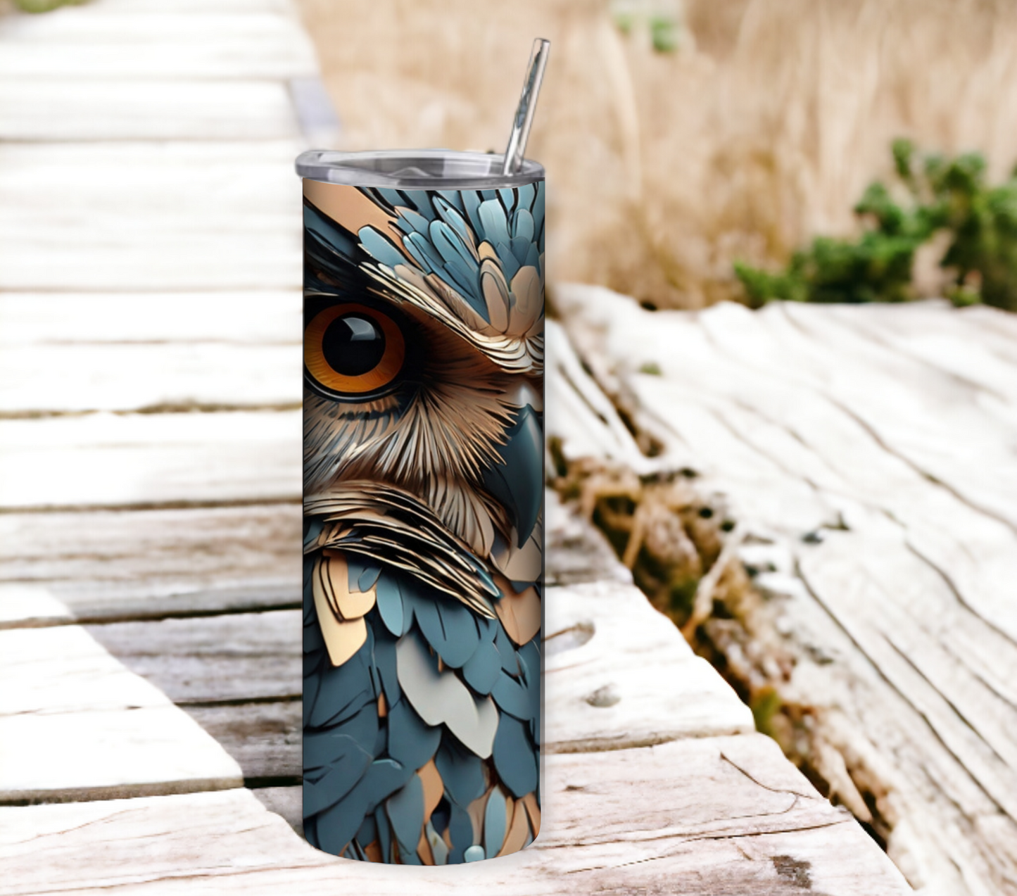 Owl 20 oz Skinny Tumbler with Straw - Stainless Steel, Eco-Friendly, Reusable Metal Straw - Lid Drink Drinkware Water Bottles