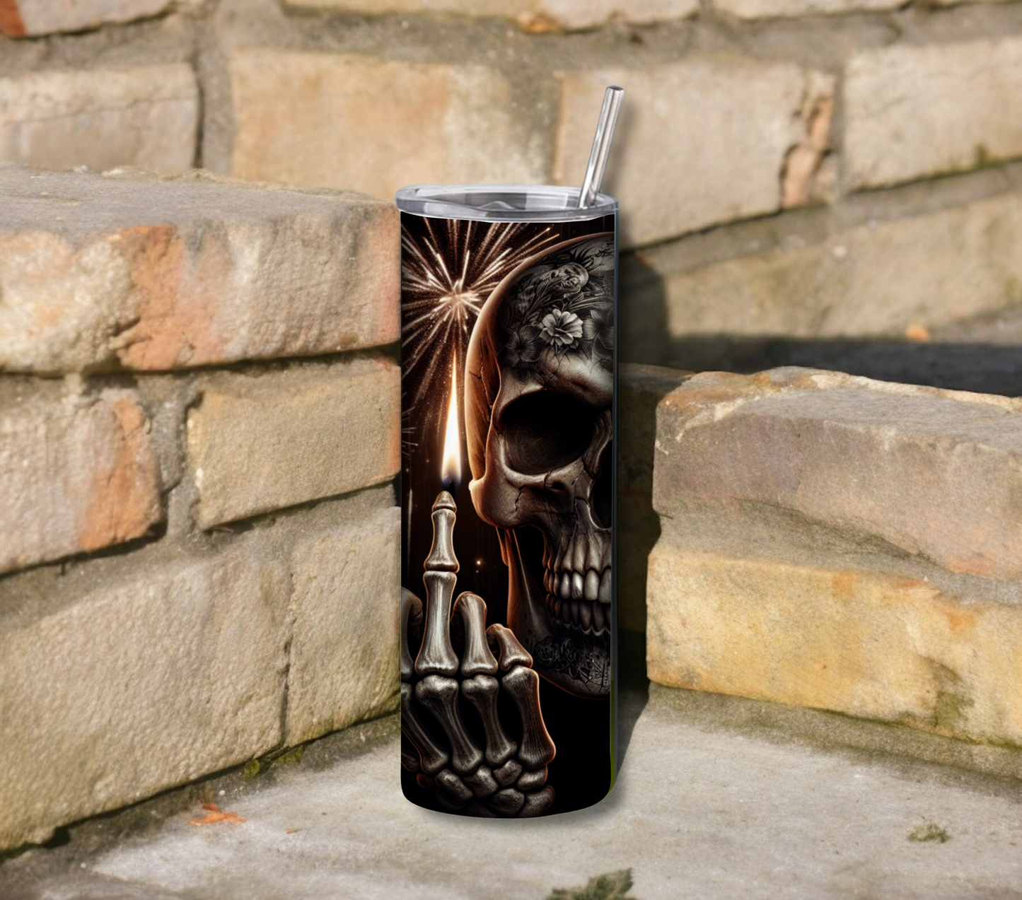 Funny Middle Finger 4th of July Skull 20 Oz Tumbler