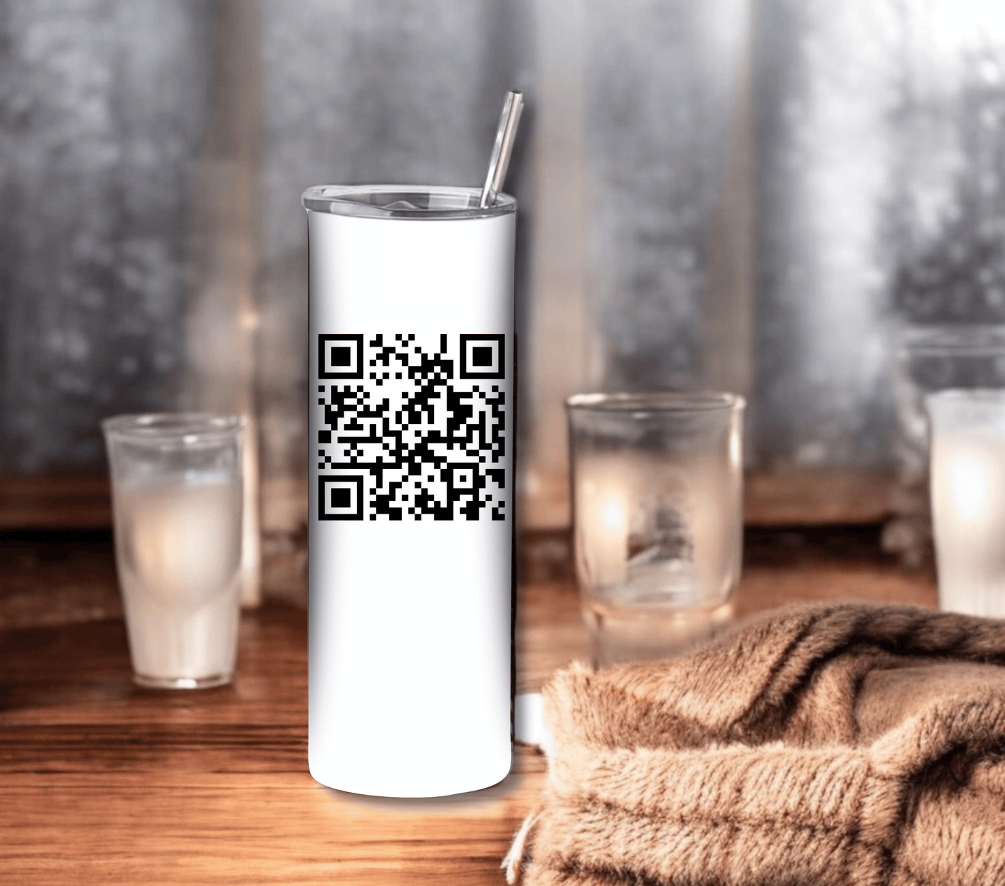 Funny QR Code Tumbler 20 oz Skinny Tumbler with Straw - Stainless Steel, Eco-Friendly, Reusable Metal Straw - Lid Drink Drinkware Water Bottles