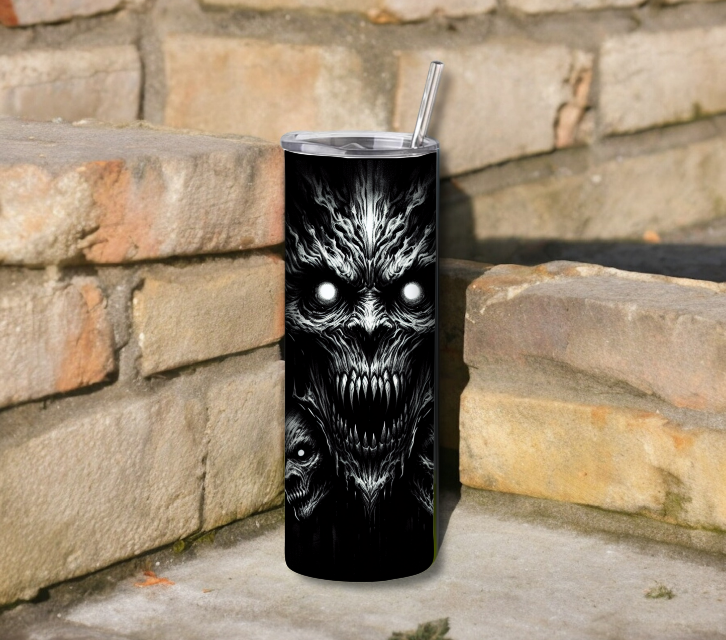 Devil and Demons 20 oz Skinny Tumbler with Straw - Stainless Steel, Eco-Friendly, Reusable Metal Straw - Lid Drink Drinkware Water Bottles