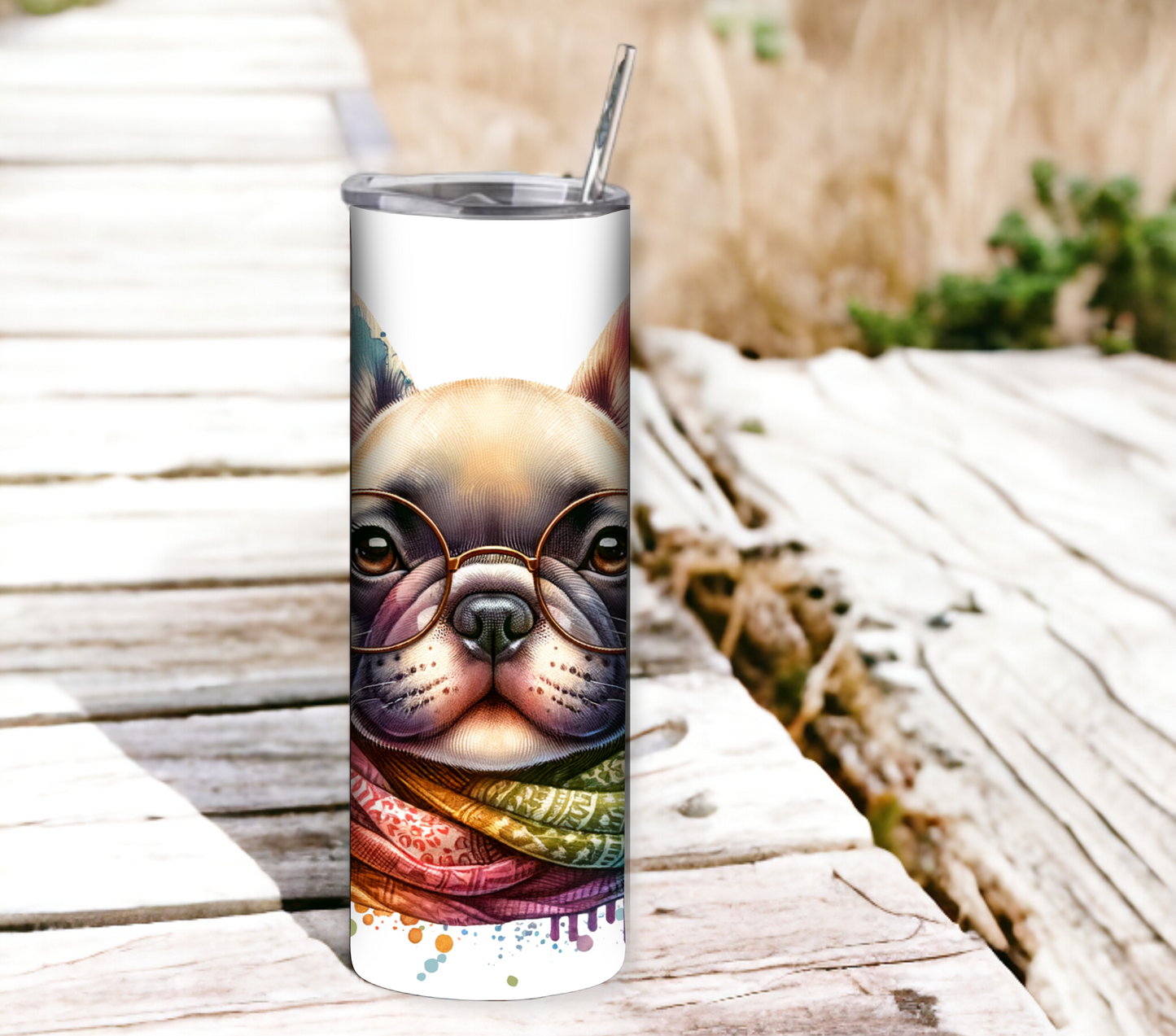 Dog Lover 20 oz Skinny Tumbler with Straw - Stainless Steel, Eco-Friendly, Reusable Metal Straw - Lid Drink Drinkware Water Bottles