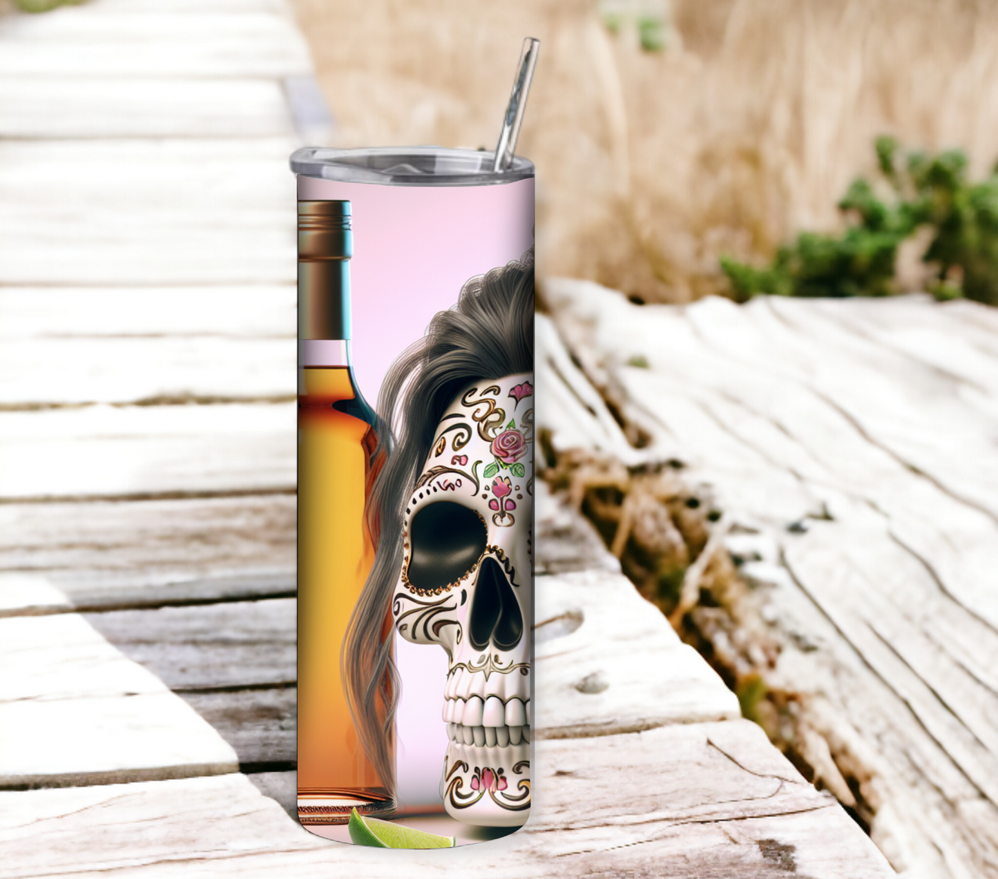 Tacos & Tequila 20 oz Skinny Tumbler with Straw - Stainless Steel, Eco-Friendly, Reusable Metal Straw - Lid Drink Drinkware Water Bottles