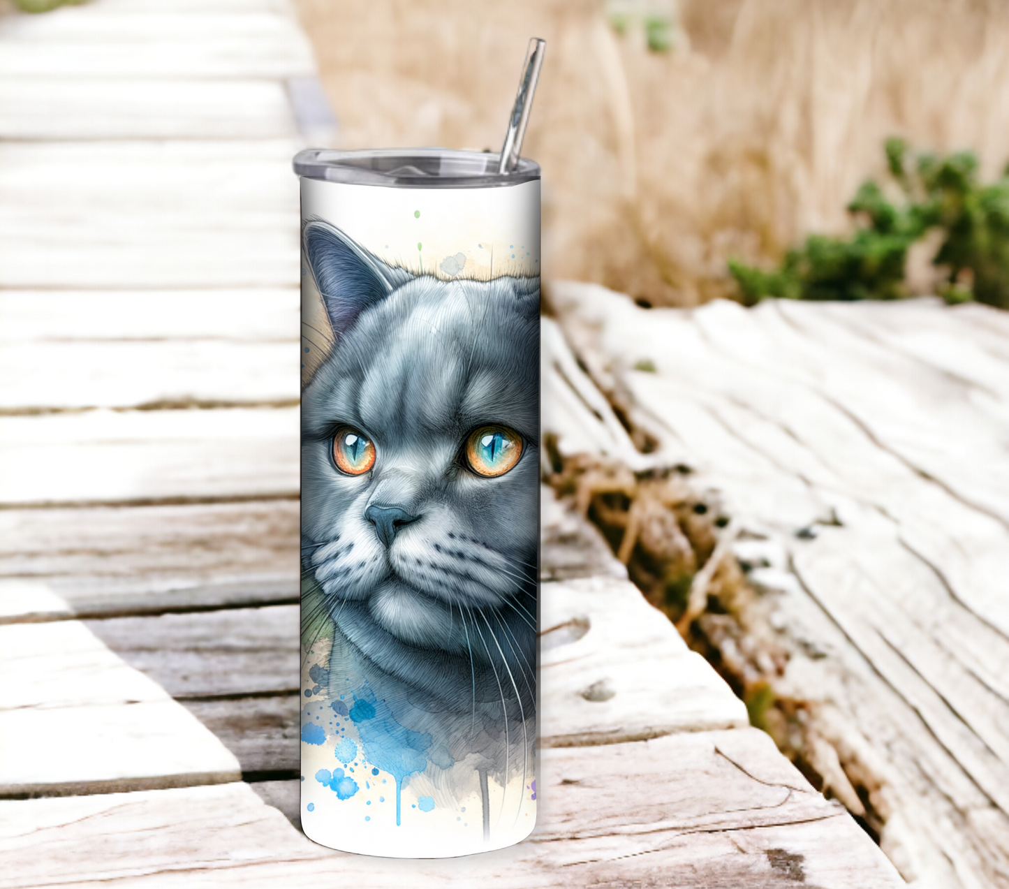 Cat Lovers 20 oz Skinny Tumbler with Straw - Stainless Steel, Eco-Friendly, Reusable Metal Straw - Lid Drink Drinkware Water Bottles