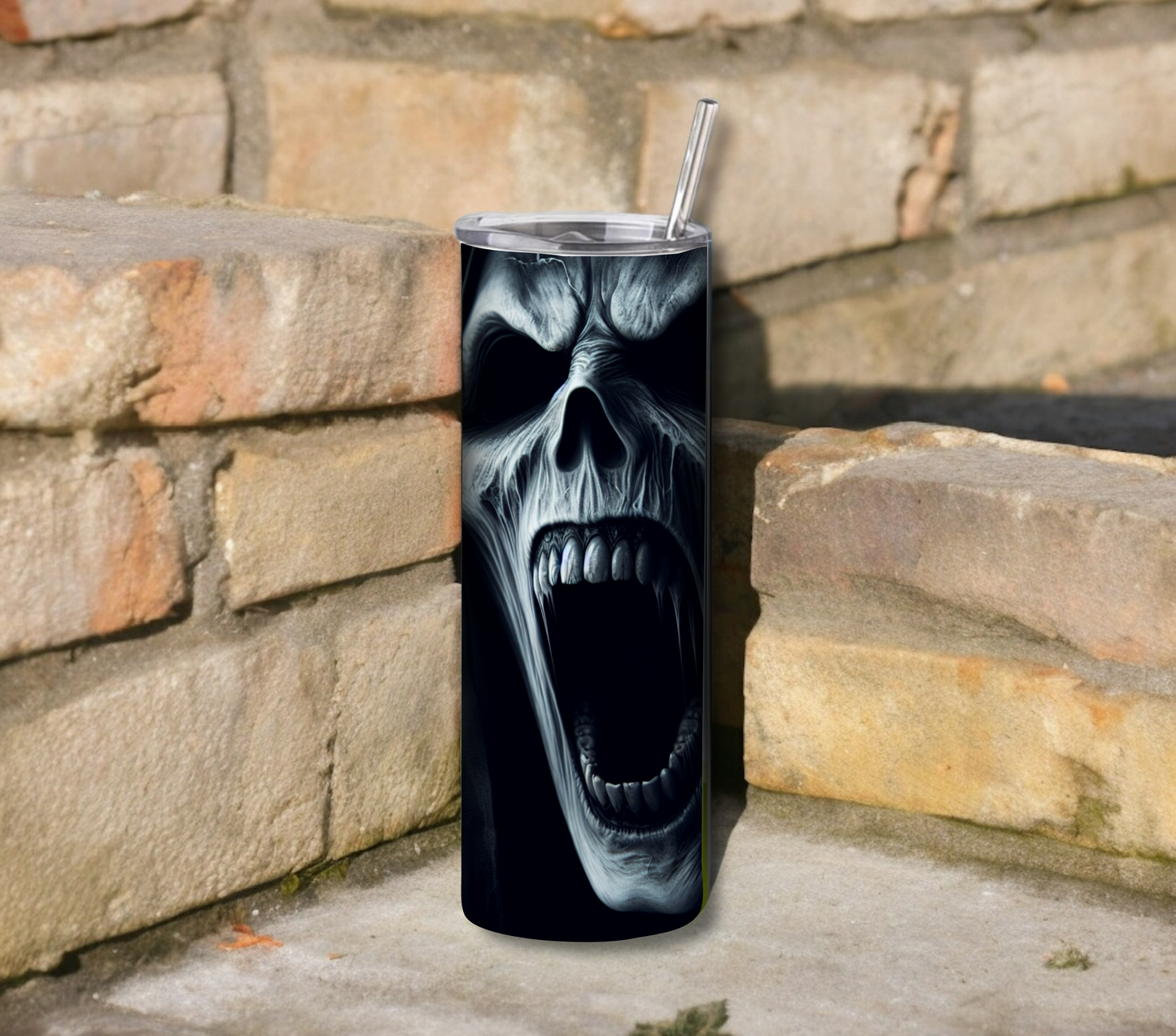 Screaming Demon 20 oz Skinny Tumbler with Straw - Stainless Steel, Eco-Friendly, Reusable Metal Straw - Lid Drink Drinkware Water Bottles