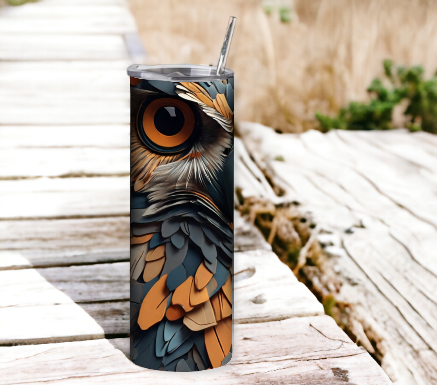 Owl 20 oz Skinny Tumbler with Straw - Stainless Steel, Eco-Friendly, Reusable Metal Straw - Lid Drink Drinkware Water Bottles