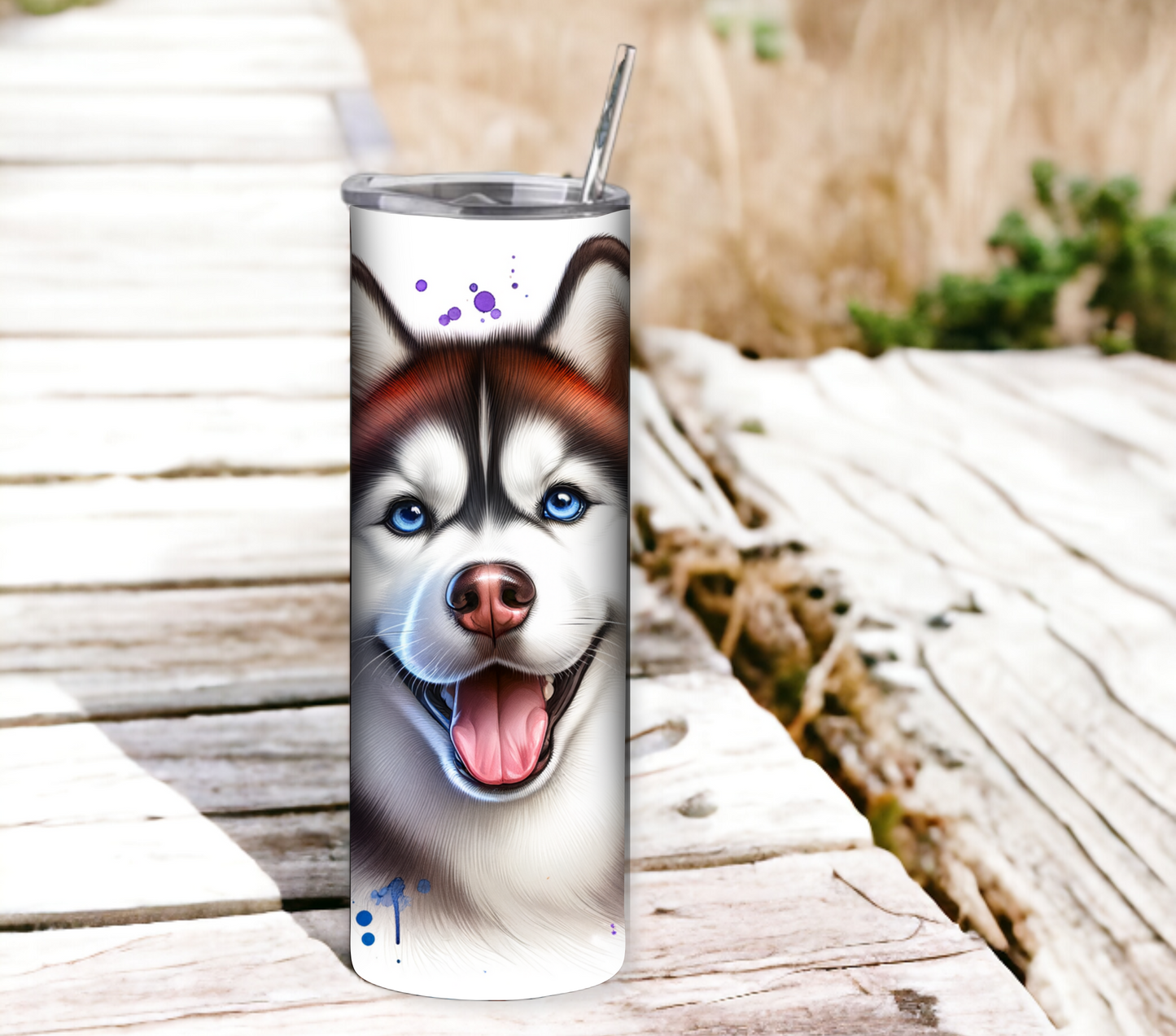 Husky 20 oz Skinny Tumbler with Straw - Stainless Steel, Eco-Friendly, Reusable Metal Straw - Lid Drink Drinkware Water Bottles