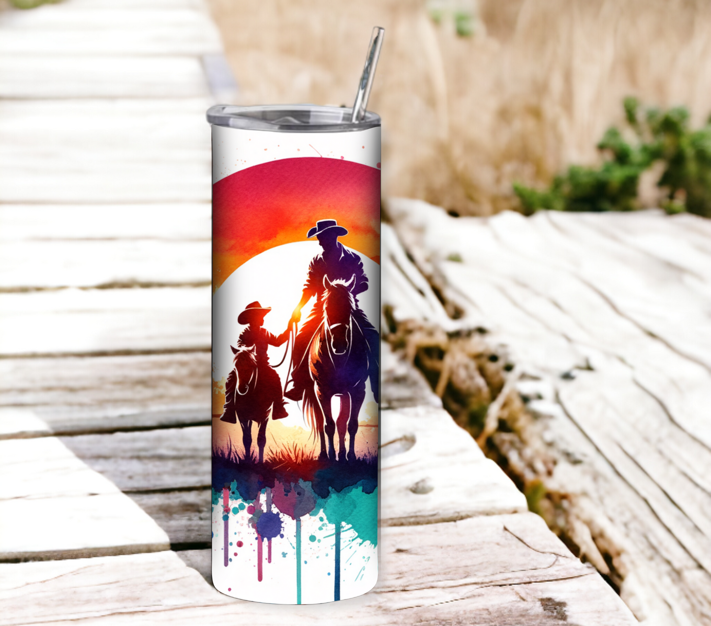 Horse Fathers Day 20 oz Skinny Tumbler with Straw - Stainless Steel, Eco-Friendly, Reusable Metal Straw - Lid Drink Drinkware Water Bottles