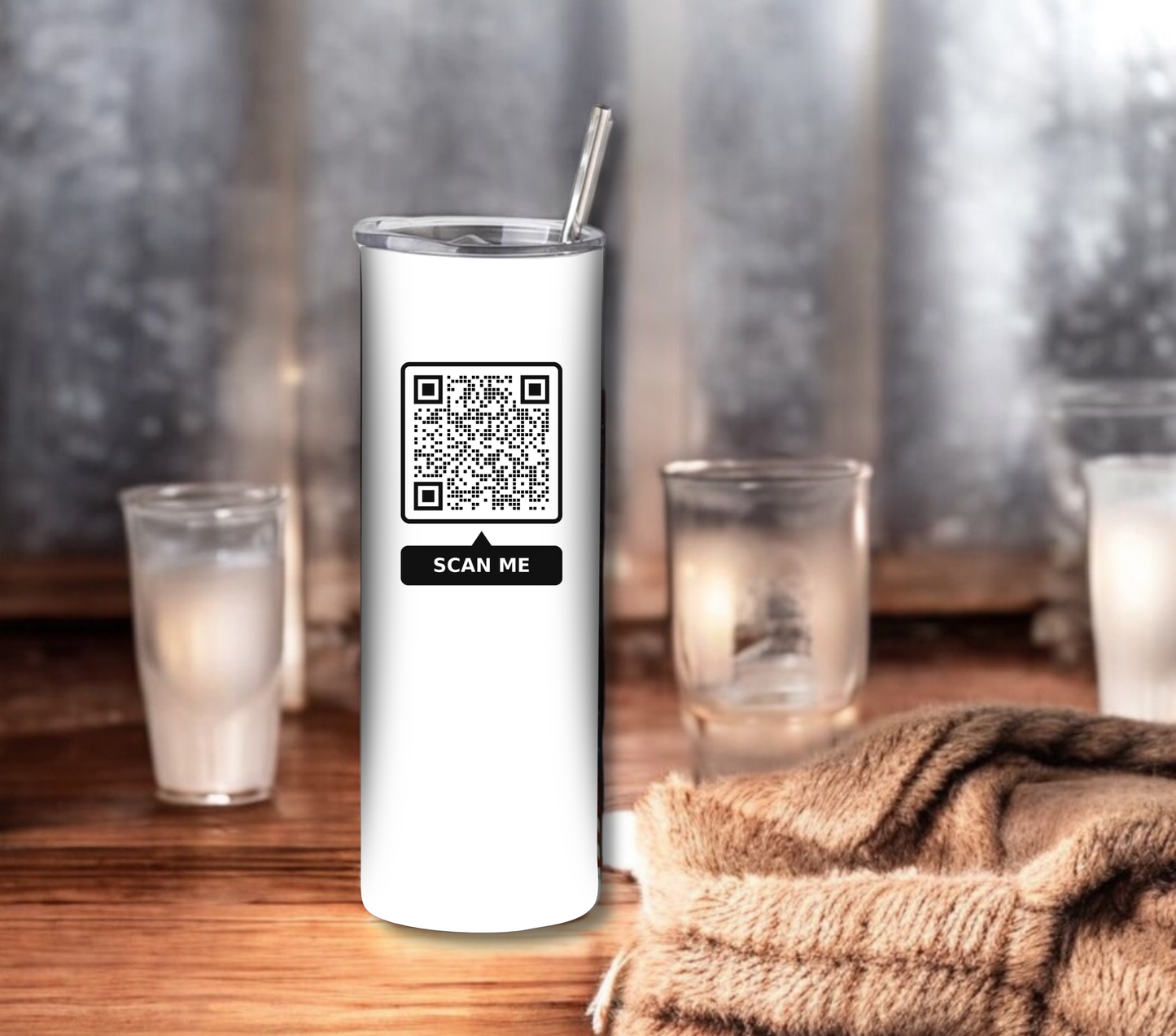 Inspirational QR Code with SCAN ME Tumbler - 20 oz Skinny Tumbler with Straw - Stainless Steel, Eco-Friendly, Reusable Metal Straw - Lid Drink Drinkware Water Bottles