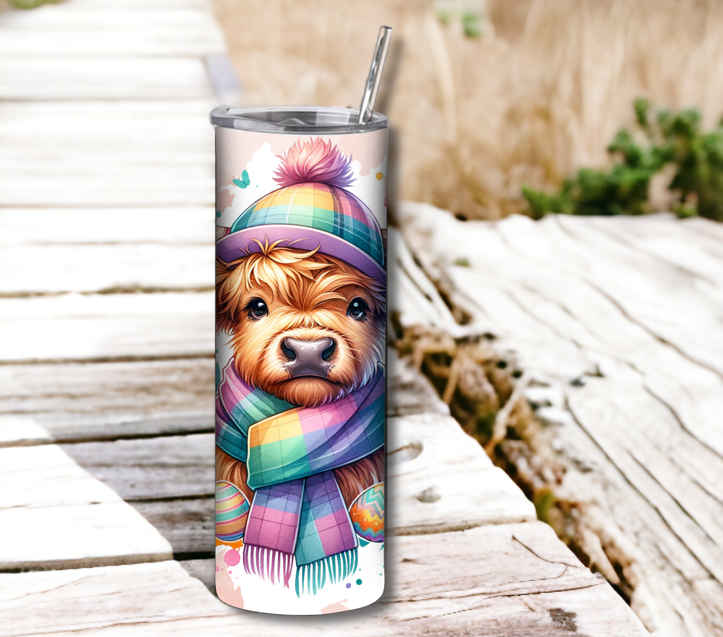 Easter 20 oz Skinny Tumbler with Straw - Stainless Steel, Eco-Friendly, Reusable Metal Straw - Lid Drink Drinkware Water Bottles