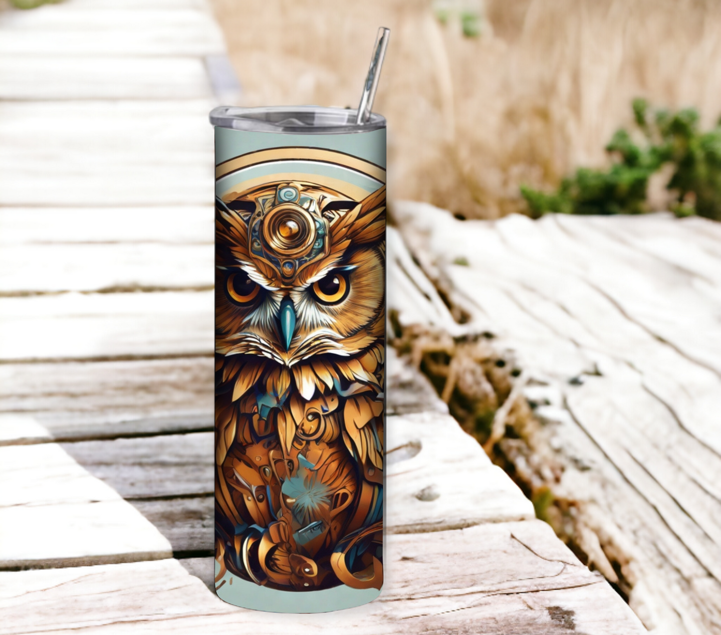 Owl 20 oz Skinny Tumbler with Straw - Stainless Steel, Eco-Friendly, Reusable Metal Straw - Lid Drink Drinkware Water Bottles