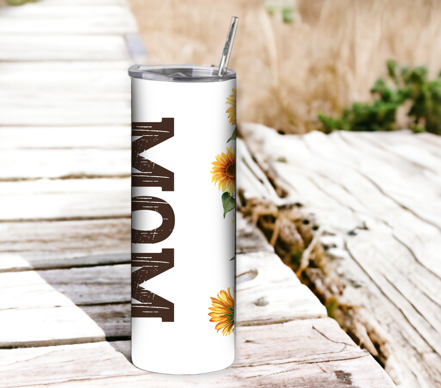 Sunflower Mom - Mother's Day20 oz Skinny Tumbler with Straw - Stainless Steel, Eco-Friendly, Reusable Metal Straw - Lid Drink Drinkware Water Bottles