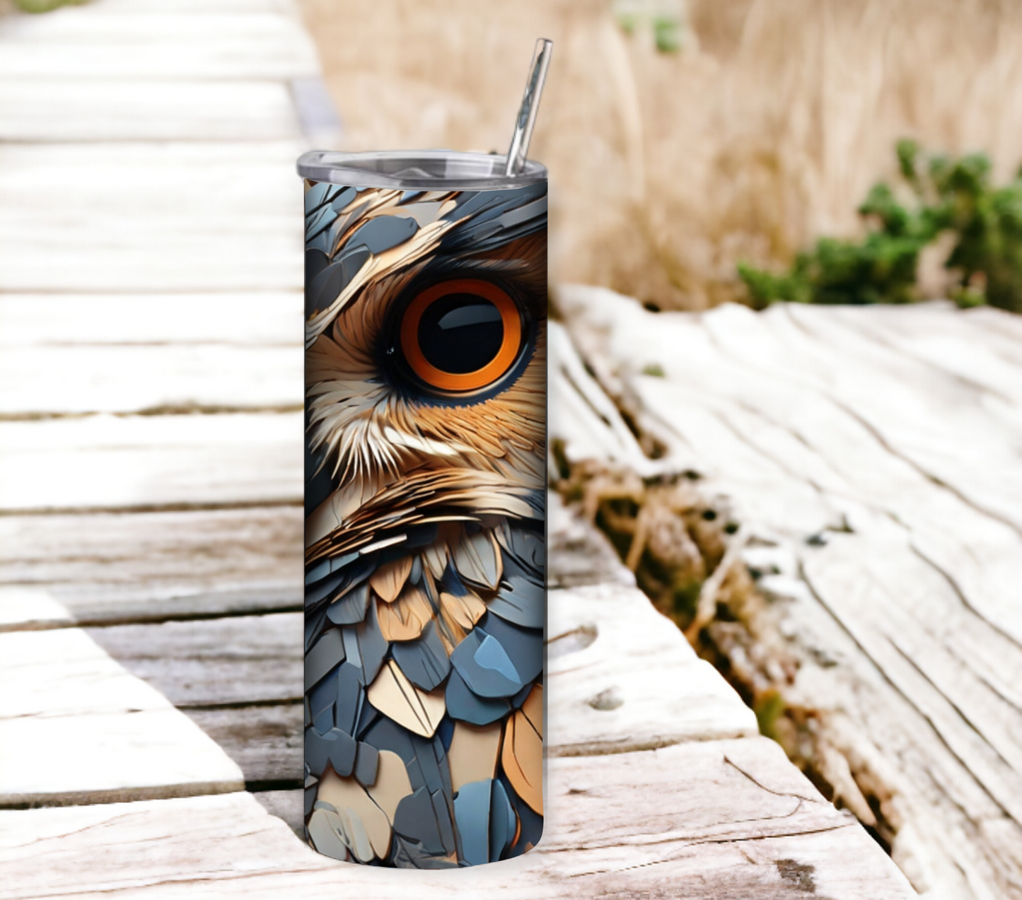 Owl 20 oz Skinny Tumbler with Straw - Stainless Steel, Eco-Friendly, Reusable Metal Straw - Lid Drink Drinkware Water Bottles