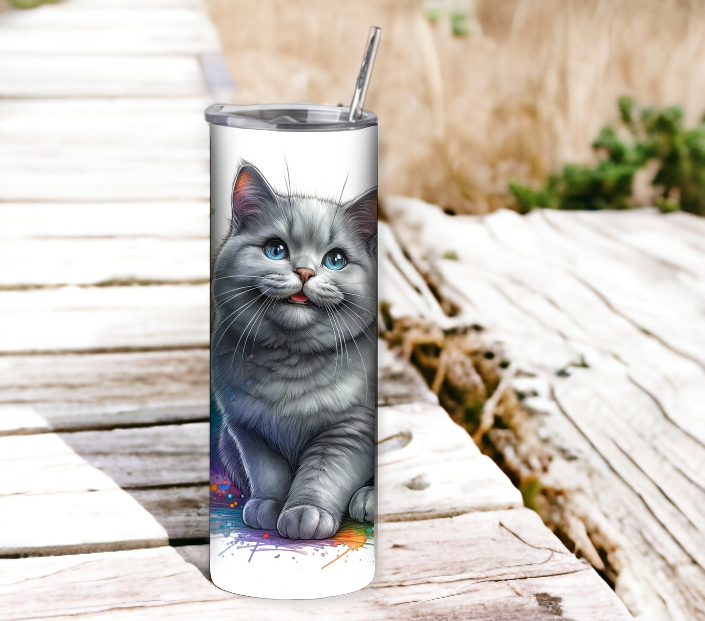 Cat Lovers 20 oz Skinny Tumbler with Straw - Stainless Steel, Eco-Friendly, Reusable Metal Straw - Lid Drink Drinkware Water Bottles