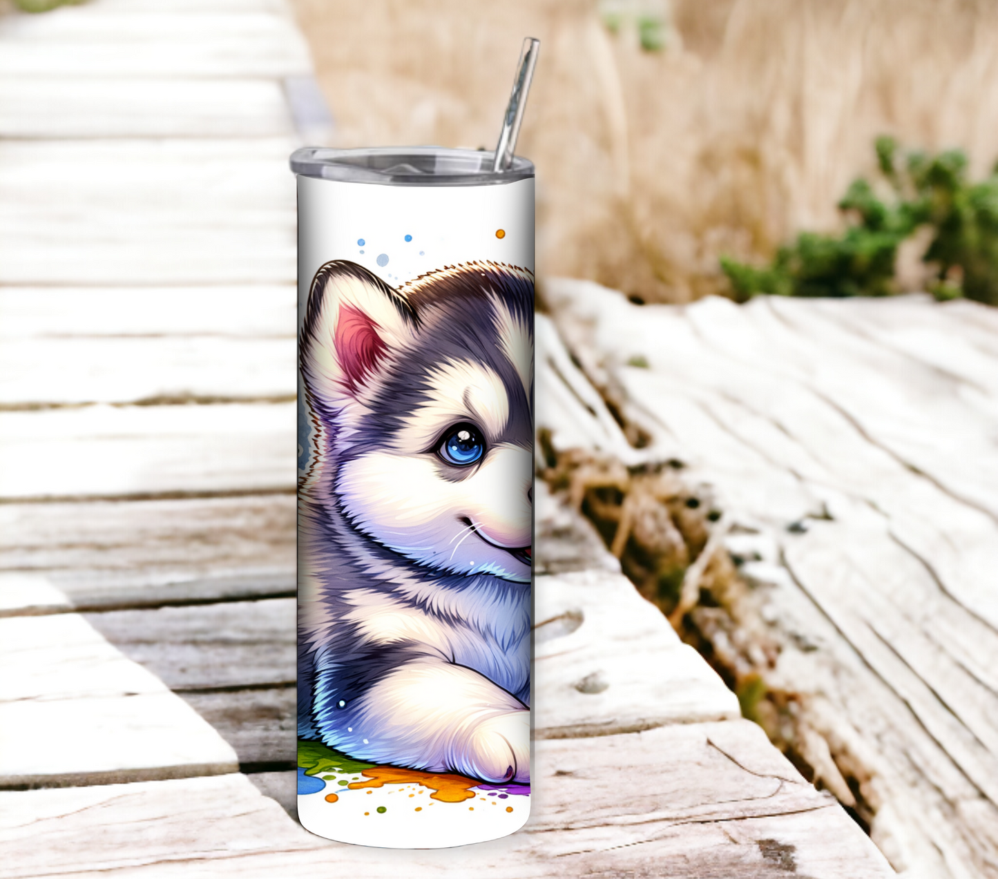 Husky 20 oz Skinny Tumbler with Straw - Stainless Steel, Eco-Friendly, Reusable Metal Straw - Lid Drink Drinkware Water Bottles