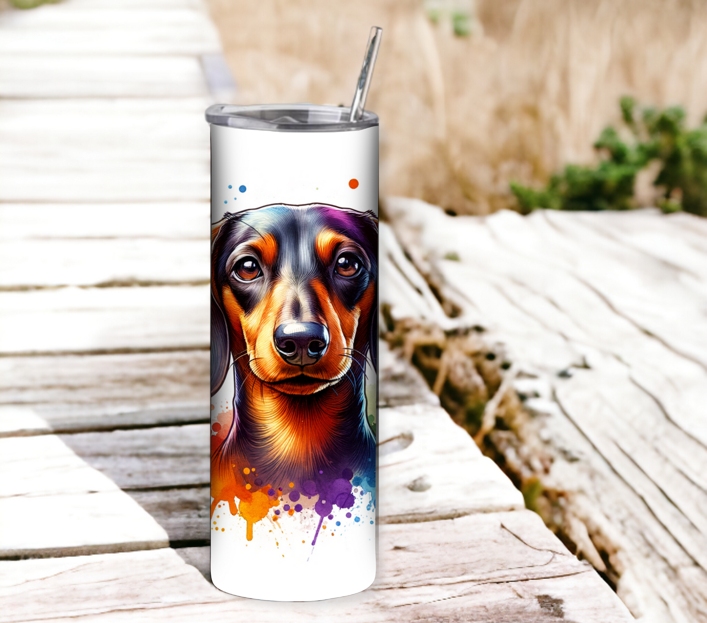 Dachshund 20 oz Skinny Tumbler with Straw - Stainless Steel, Eco-Friendly, Reusable Metal Straw - Lid Drink Drinkware Water Bottles