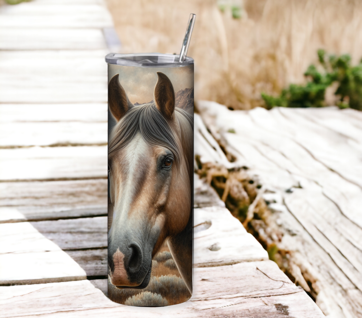 Boho Horse 20 oz Skinny Tumbler with Straw - Stainless Steel, Eco-Friendly, Reusable Metal Straw - Lid Drink Drinkware Water Bottles