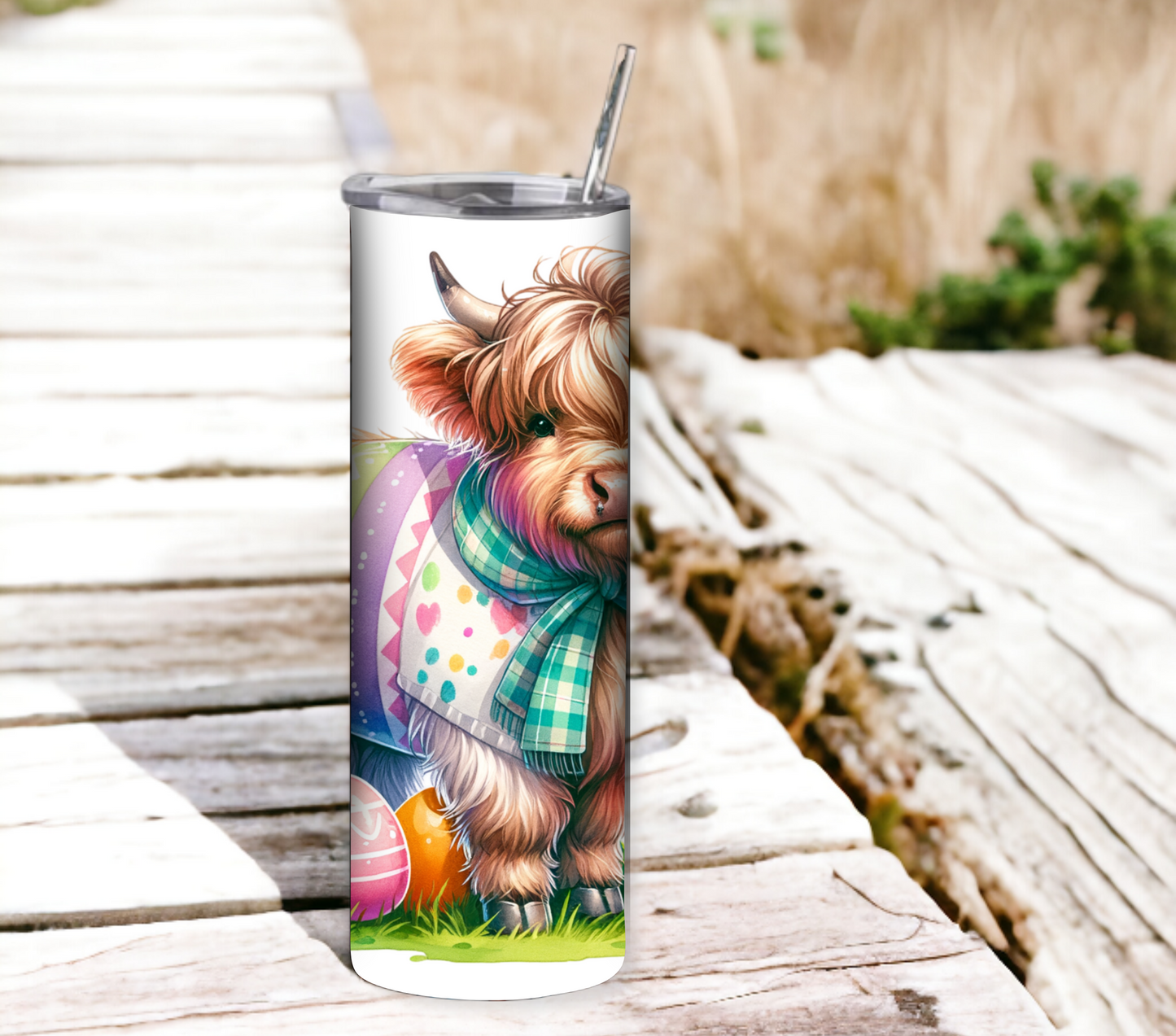 Easter 20 oz Skinny Tumbler with Straw - Stainless Steel, Eco-Friendly, Reusable Metal Straw - Lid Drink Drinkware Water Bottles