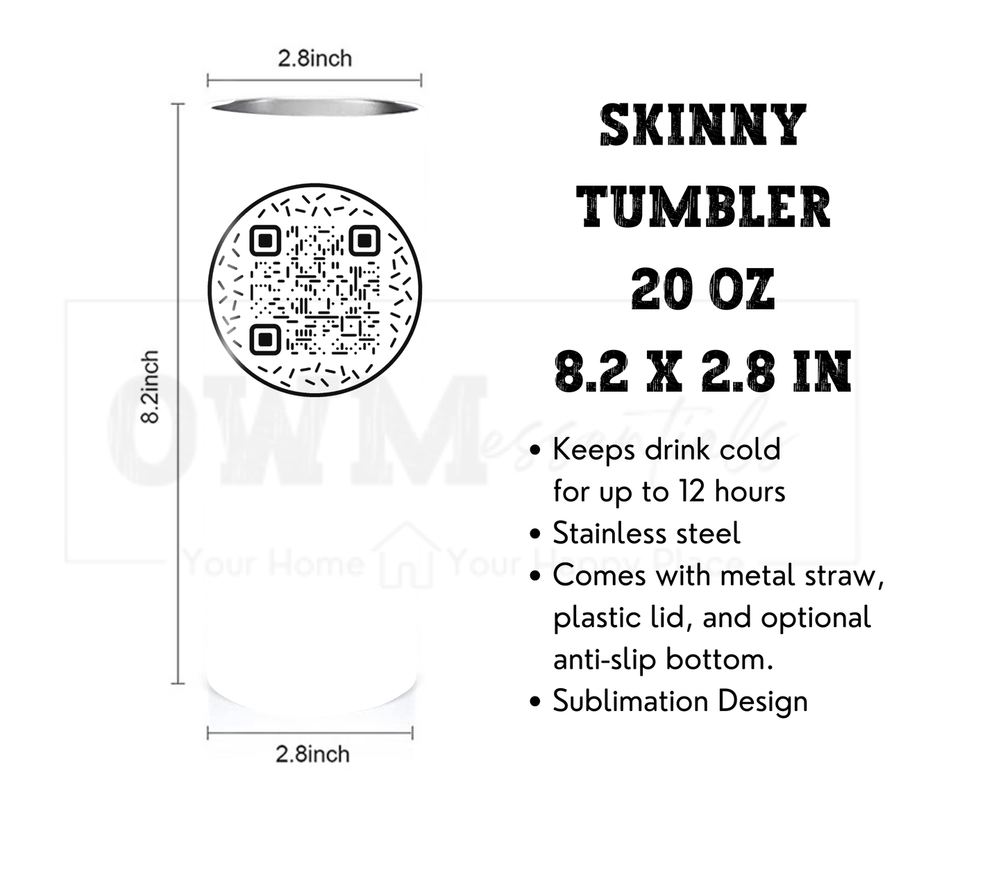 Funny QR Code Tumbler - 20 oz Skinny Tumbler with Straw - Stainless Steel, Eco-Friendly, Reusable Metal Straw - Lid Drink Drinkware Water Bottles