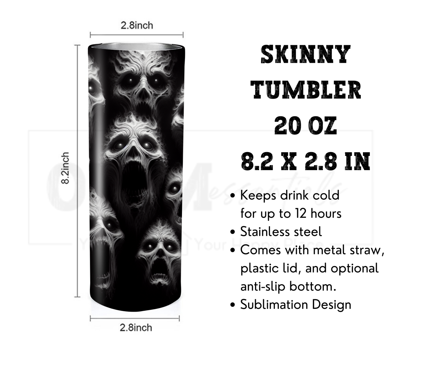 Screaming Demon 20 oz Skinny Tumbler with Straw - Stainless Steel, Eco-Friendly, Reusable Metal Straw - Lid Drink Drinkware Water Bottles