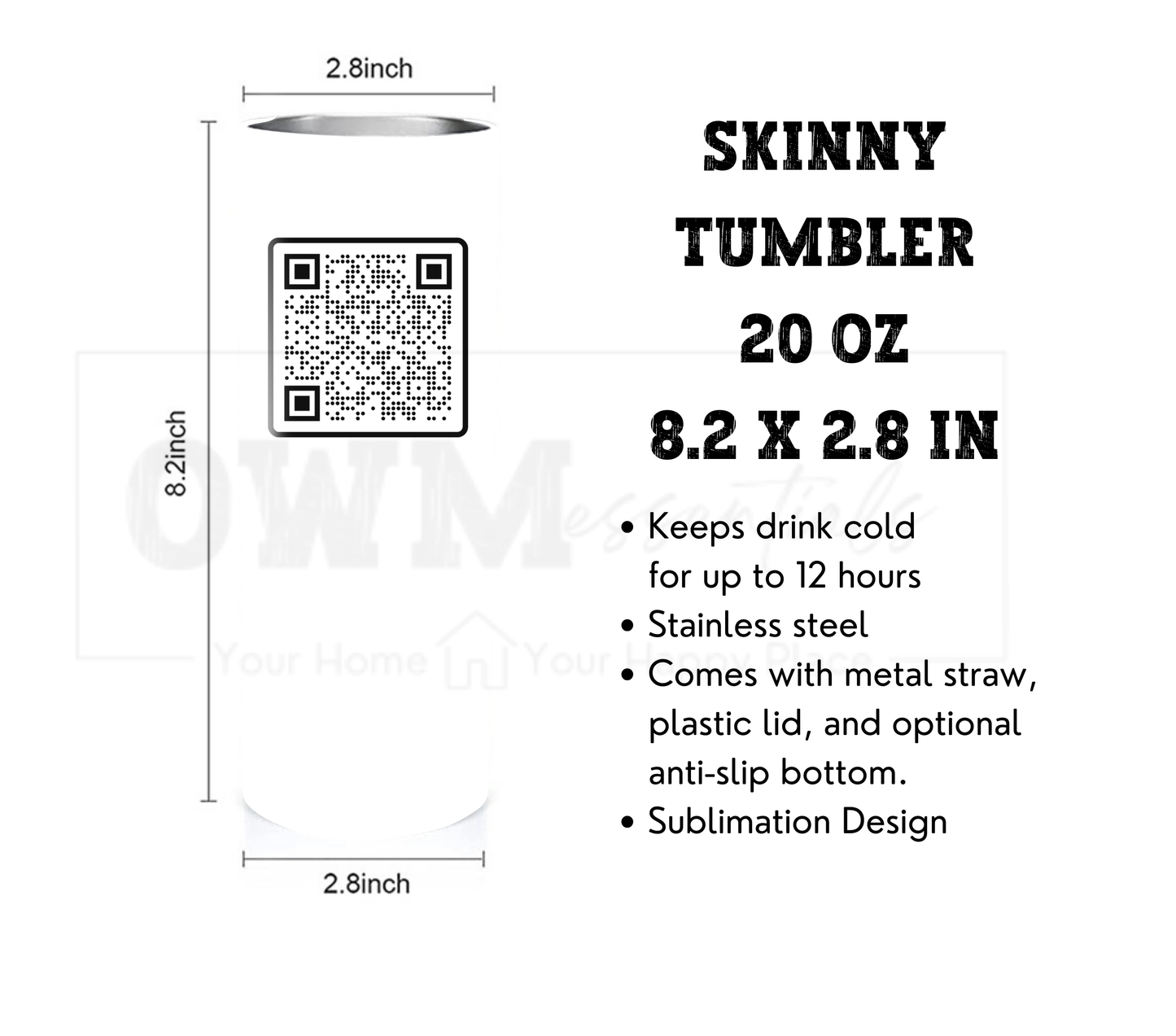 Inspirational QR Code with SCAN ME Tumbler - 20 oz Skinny Tumbler with Straw - Stainless Steel, Eco-Friendly, Reusable Metal Straw - Lid Drink Drinkware Water Bottles