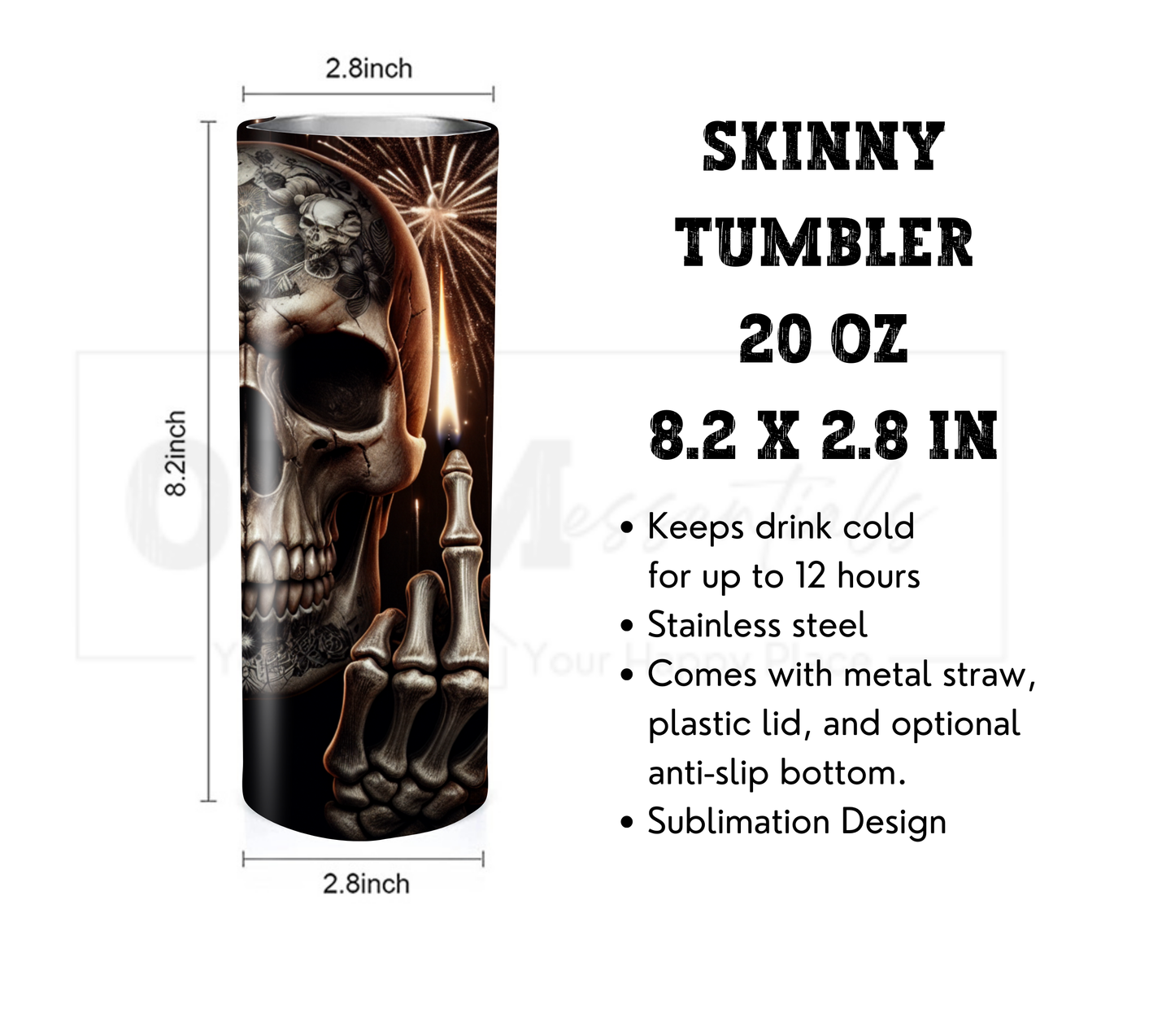 Funny Middle Finger 4th of July Skull 20 Oz Tumbler