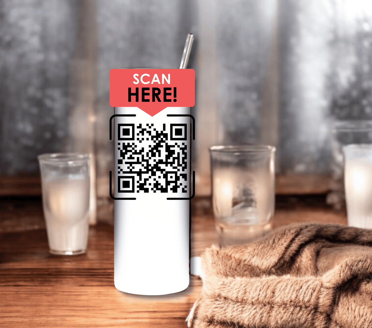 Funny QR Code Tumbler 20 oz Skinny Tumbler with Straw - Stainless Steel, Eco-Friendly, Reusable Metal Straw - Lid Drink Drinkware Water Bottles