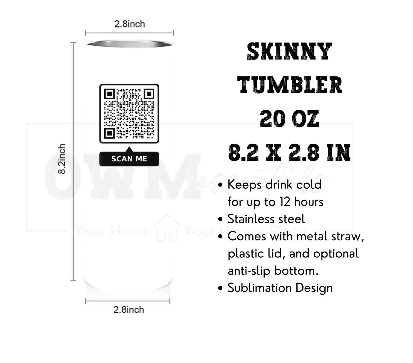 Inspirational QR Code with SCAN ME Tumbler - 20 oz Skinny Tumbler with Straw - Stainless Steel, Eco-Friendly, Reusable Metal Straw - Lid Drink Drinkware Water Bottles