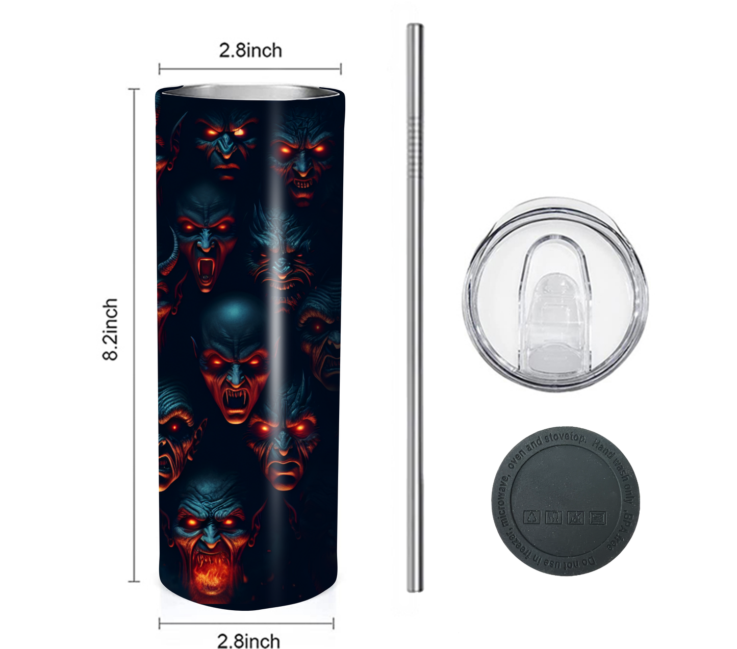 Demons in Hell 20 oz Skinny Tumbler with Straw - Stainless Steel, Eco-Friendly, Reusable Metal Straw - Lid Drink Drinkware Water Bottles