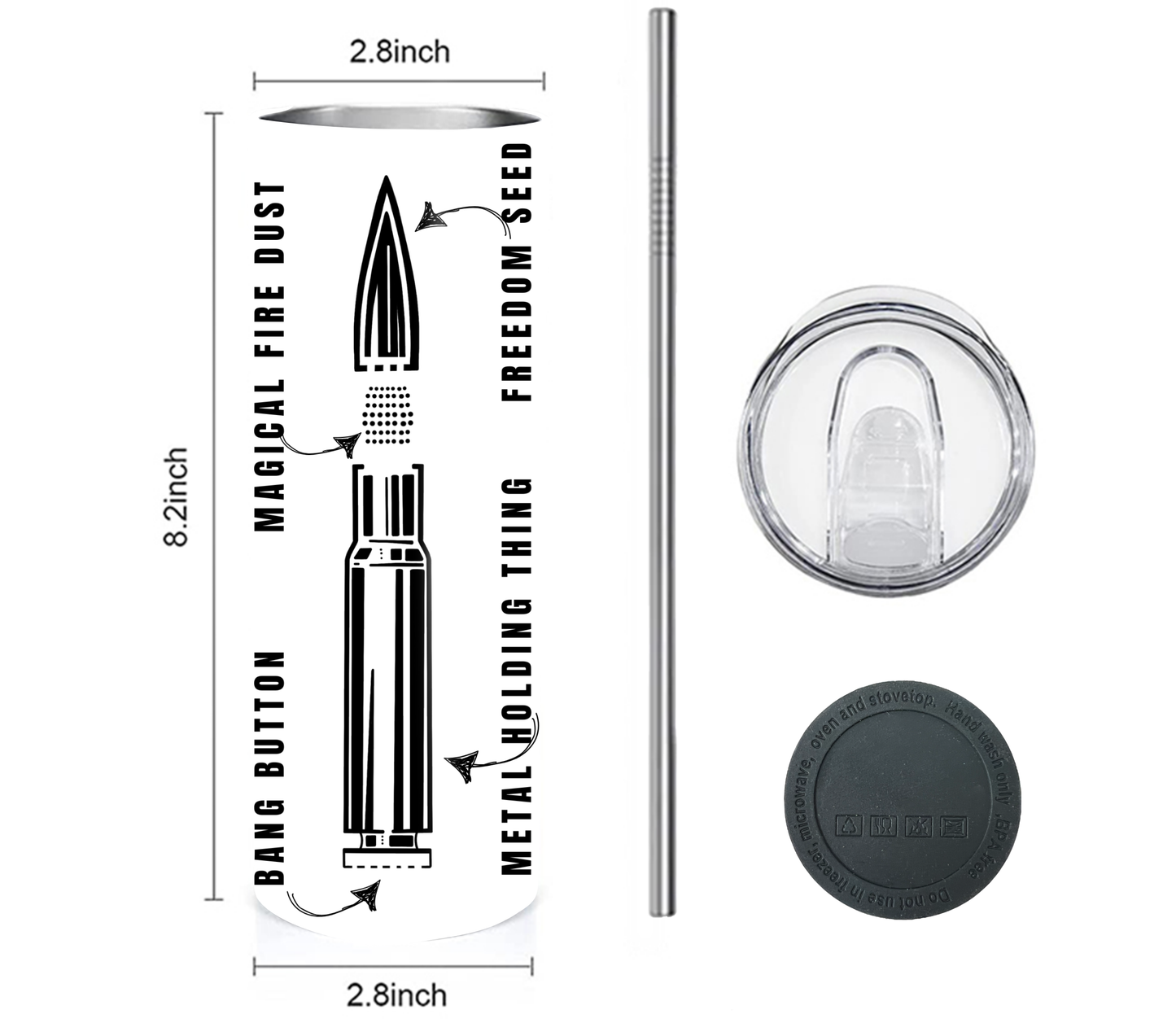 Anatomy of a Pew 20 oz Skinny Tumbler with Straw - Stainless Steel, Eco-Friendly, Reusable Metal Straw - Lid Drink Drinkware Water Bottles