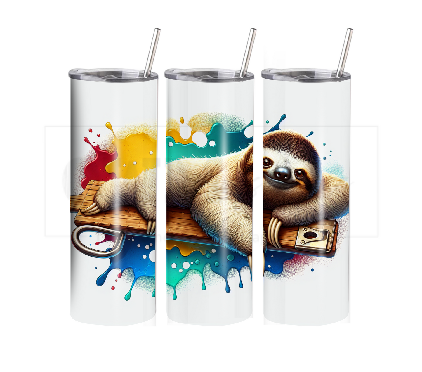 Sloth 20 oz Skinny Tumbler with Straw - Stainless Steel, Eco-Friendly, Reusable Metal Straw - Lid Drink Drinkware Water Bottles