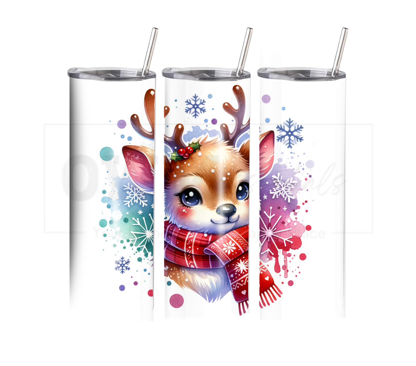 Reindeer - Christmas 20 oz Skinny Tumbler with Straw - Stainless Steel, Eco-Friendly, Reusable Metal Straw - Lid Drink Drinkware Water Bottles