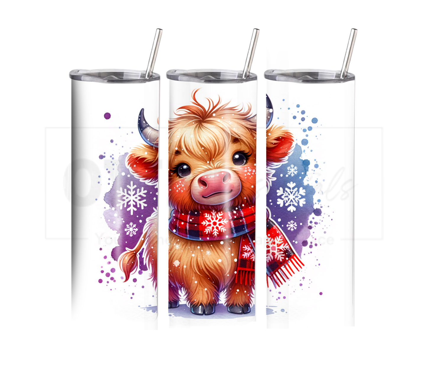 Highland Cow - Christmas 20 oz Skinny Tumbler with Straw - Stainless Steel, Eco-Friendly, Reusable Metal Straw - Lid Drink Drinkware Water Bottles