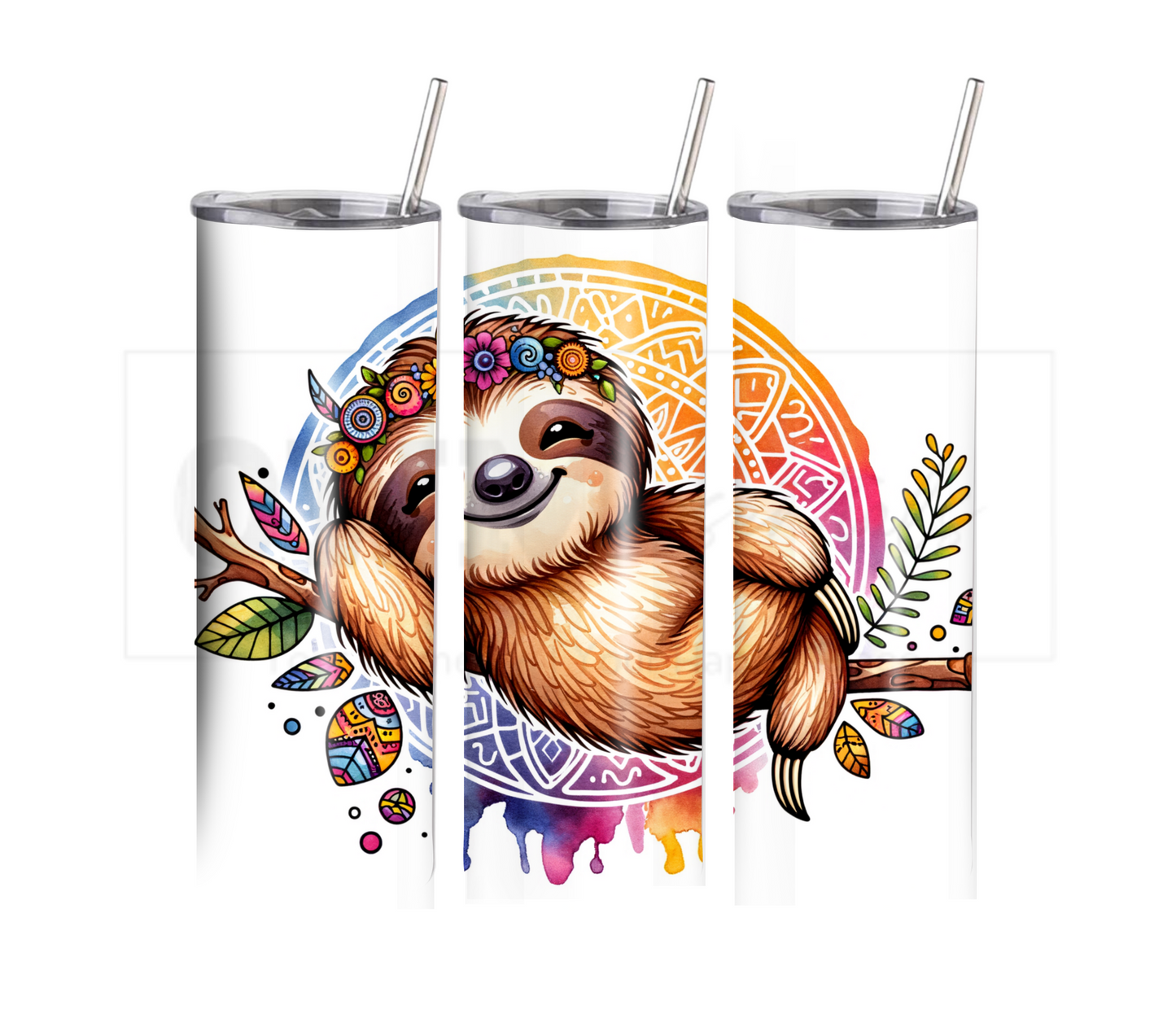 Sloth 20 oz Skinny Tumbler with Straw - Stainless Steel, Eco-Friendly, Reusable Metal Straw - Lid Drink Drinkware Water Bottles