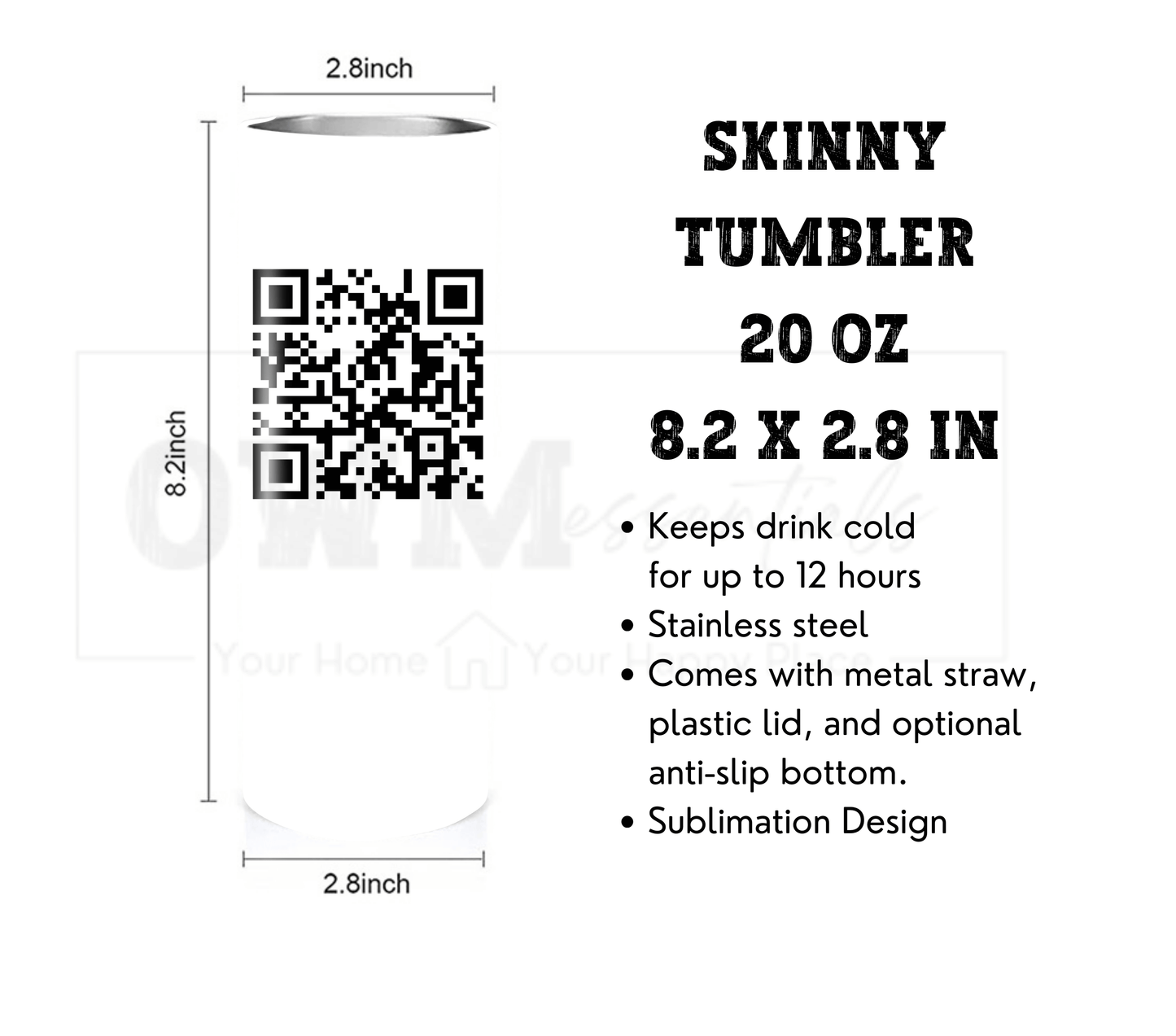 Funny QR Code Tumbler 20 oz Skinny Tumbler with Straw - Stainless Steel, Eco-Friendly, Reusable Metal Straw - Lid Drink Drinkware Water Bottles